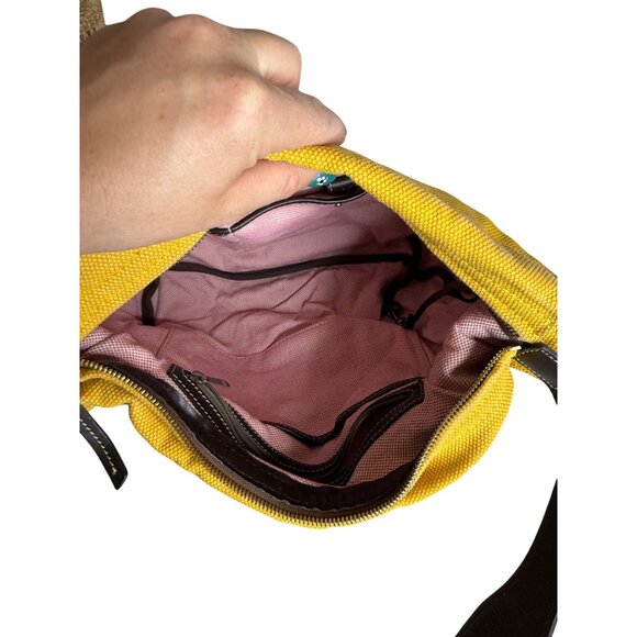 Dooney & Bourke DB Yellow Canvas Shoulder Bag With Brown Leather Strap & Brass H - Picture 9 of 10